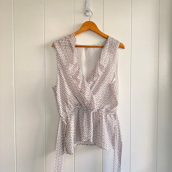 MAX STUDIO Sleeveless Ruffle Tie V Neck Lined Polka Dot Eclectic Business XL Top - Picture 2 of 7